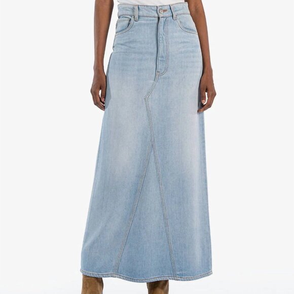 NEW KUT FROM THE KLOTH Annalise Denim Maxi Skirt :light wash 253 - Picture 1 of 7